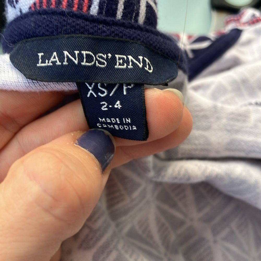 Lands' End Navy, White, and Salmon Polo Style Boat Print Preppy Midi Tank Dress - Picture 5 of 7